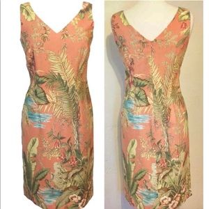 Talbots Peach Beaded Tropical Sleeveless Dress 6